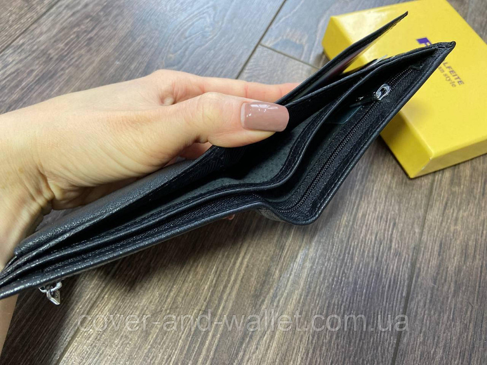 Мужское кожаное портмоне без застежки черного цвета F Salfeite 387-207Е-1 Киев - изображение 6
