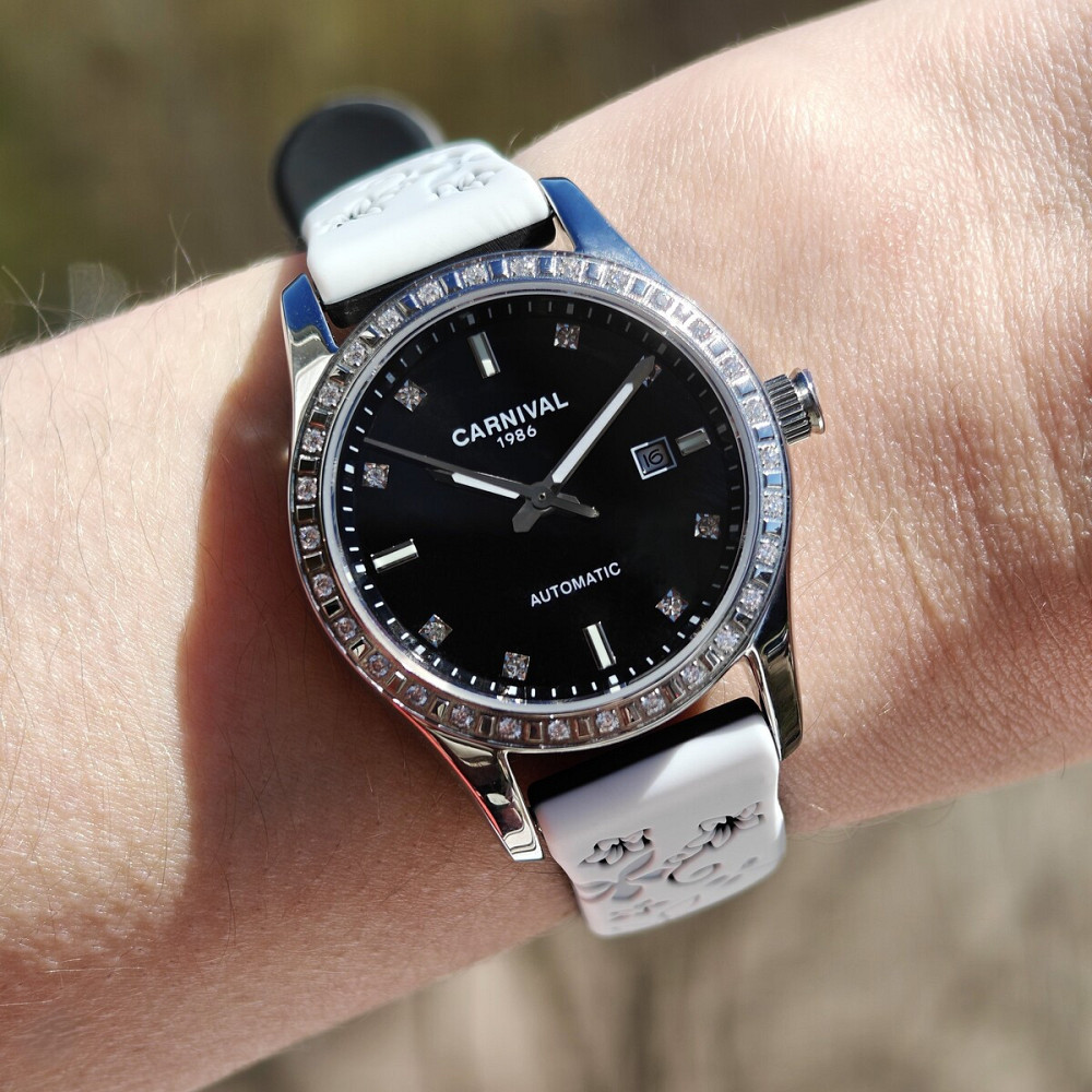 Часы женские механические Carnival Luiza Black Flower (2 ремешка) Винница - изображение 7
