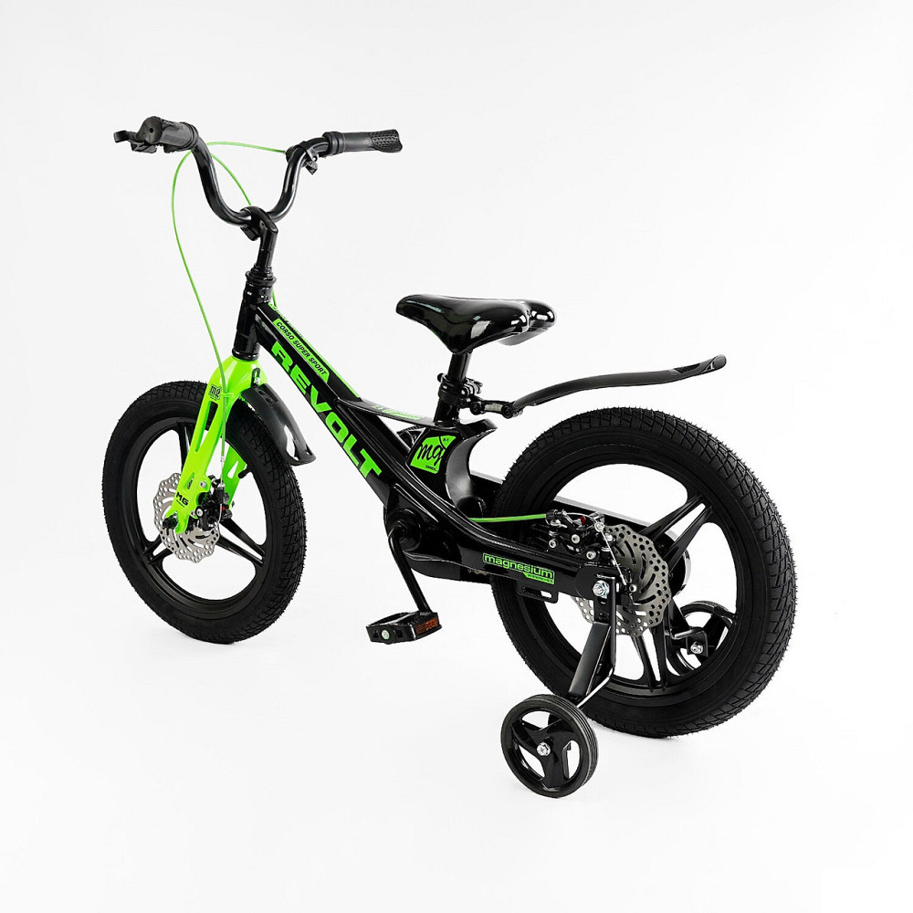 Велосипед 2-х колісний CORSO REVOLT 16 дюймів дискові гальма додаткові колеса Чорно-салатовий (MG-16090) Чернігів - фото 5