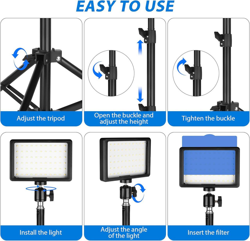 LED свет для фото видео, комплект 2 шт 5600K со штативами цветными фильтрами для стриминга видеозаписи YouTube Киев - изображение 5