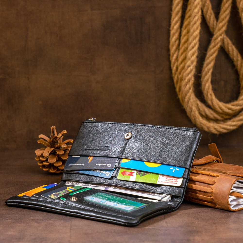 Вертикальный кошелек на кнопке женский ST Leather 19200 Черный Киев - изображение 10