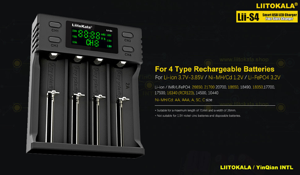 Зарядний пристрій Liitokala Lii-S4, 4 канала, Ni-Mh/Li-ion/LiFePo4, USB, LCD, Box Київ - фото 7