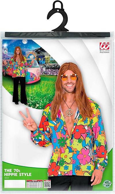 Хіпі сорочка чоловіча S, яскрава карнавальна різнокольорова з квітами в стилі ретро 70-х для Хелловіну, карнавалу, корпоративу Київ - фото 3
