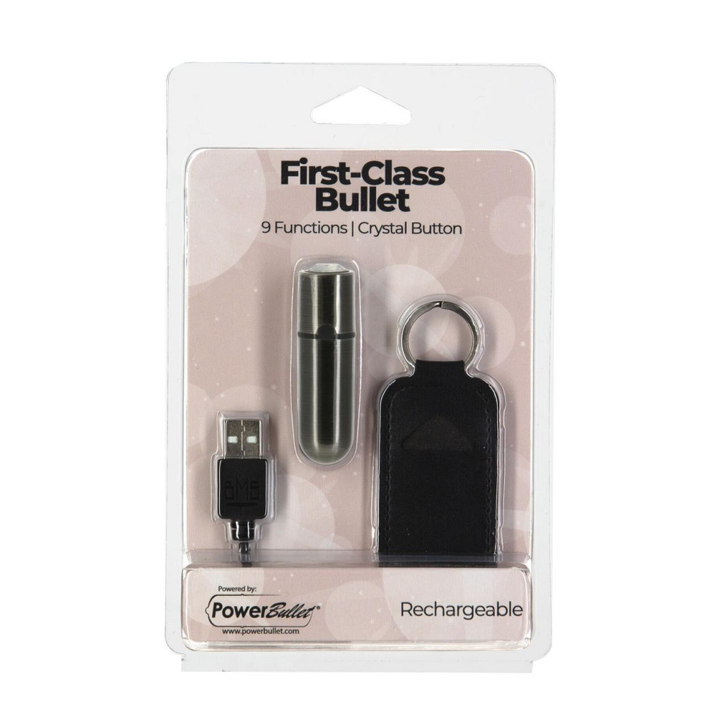 Вибропуля PowerBullet First-Class Bullet 2.5″ with Key Chain Pouch, Gun Metal, 9 режимов вибрации Sex Aura Киев - изображение 6
