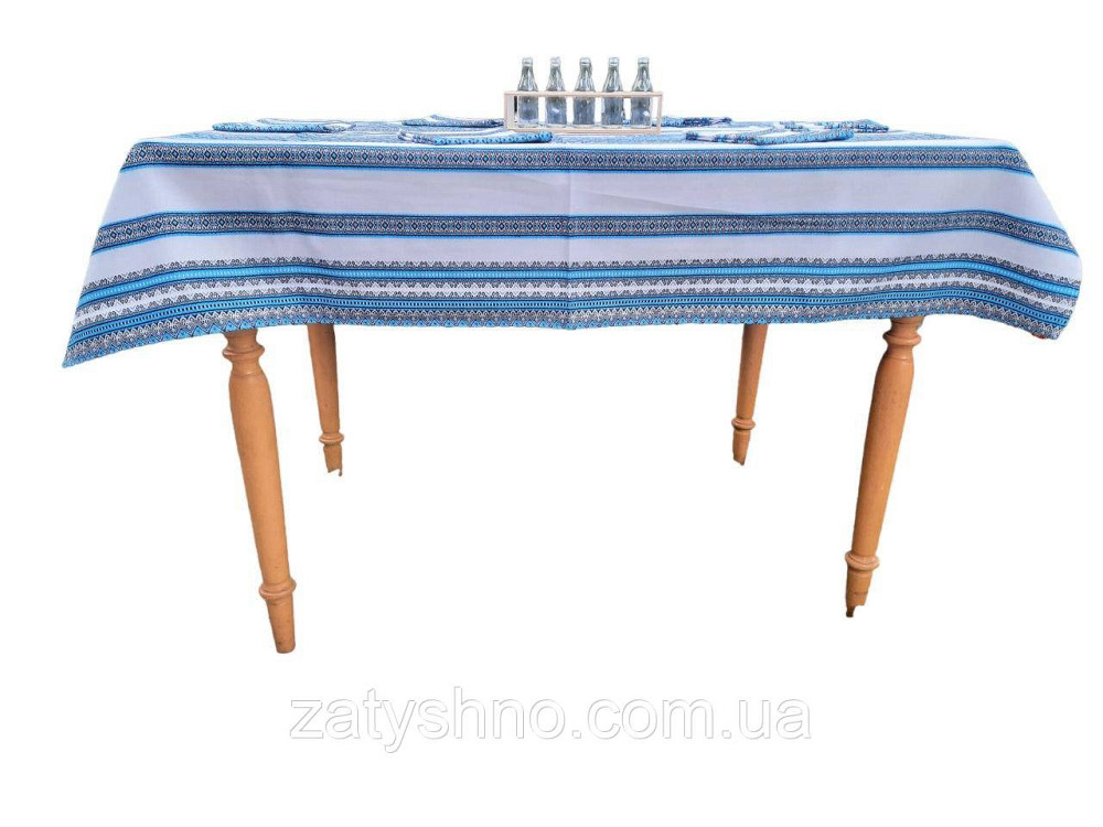 Голубая  скатерть с салфетками   машинная вышивка 230*140 Киев - изображение 2