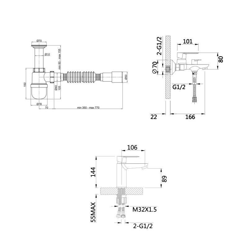 Комплект для Ванной Latwa: Смеситель для раковины LDLAT001CRM45412 + Смеситель для Ванной LDLAT006CRM45414 Киев - изображение 2