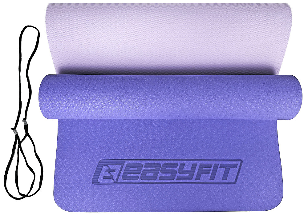 EasyFit Килимок для йоги та фітнесу EasyFit TPE+TC 6мм двошаровий бузковий-св.бузковий Коломыя - изображение 7