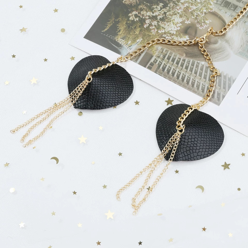 Наклейки на груди з ланцюжком та ошийником one size чорний Київ - фото 4