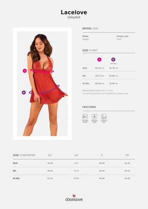 Прозора сорочка бебі-дол Obsessive Lacelove babydoll & thong M/L Red, мереживо, стрінги Львів - фото 5