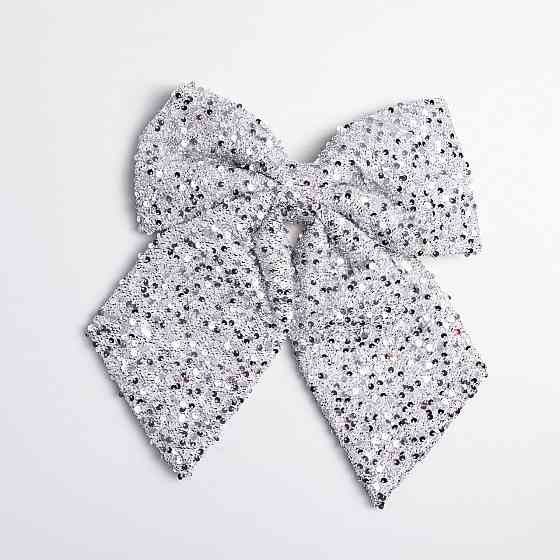 Бант новорічний для декору з паєтками на ялинку 35×45 (см) Сріблястий CR-2-27 Коломыя