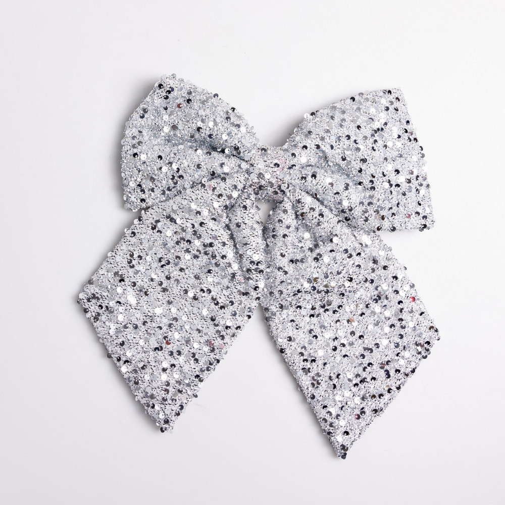 Бант новорічний для декору з паєтками на ялинку 35×45 (см) Сріблястий CR-2-27 Коломия - фото 1