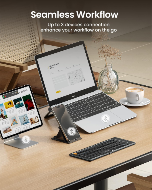 Складана Bluetooth клавіатура ProtoArc XK04 бездротова портативна з чохлом з PU шкіри для iPad iPhone планшета чорна Київ - фото 5