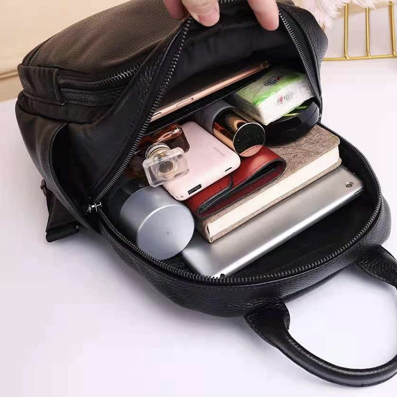 Шкіряний жіночий міський рюкзак на блискавці 23х29х13, сумка наплічна для прогулянок, чорна Київ - фото 6