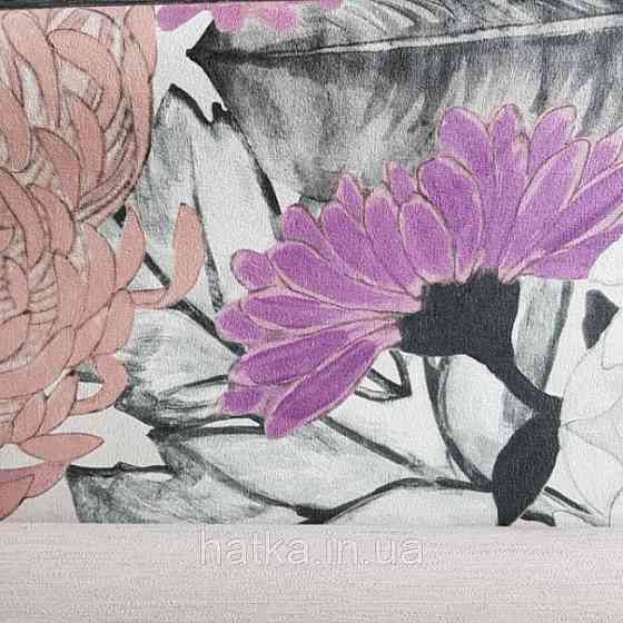 Шпалери вінілові Decopreint Breeze квіти хризантеми великі бузкові рожеві чорні акварель 0.53х10 м Київ