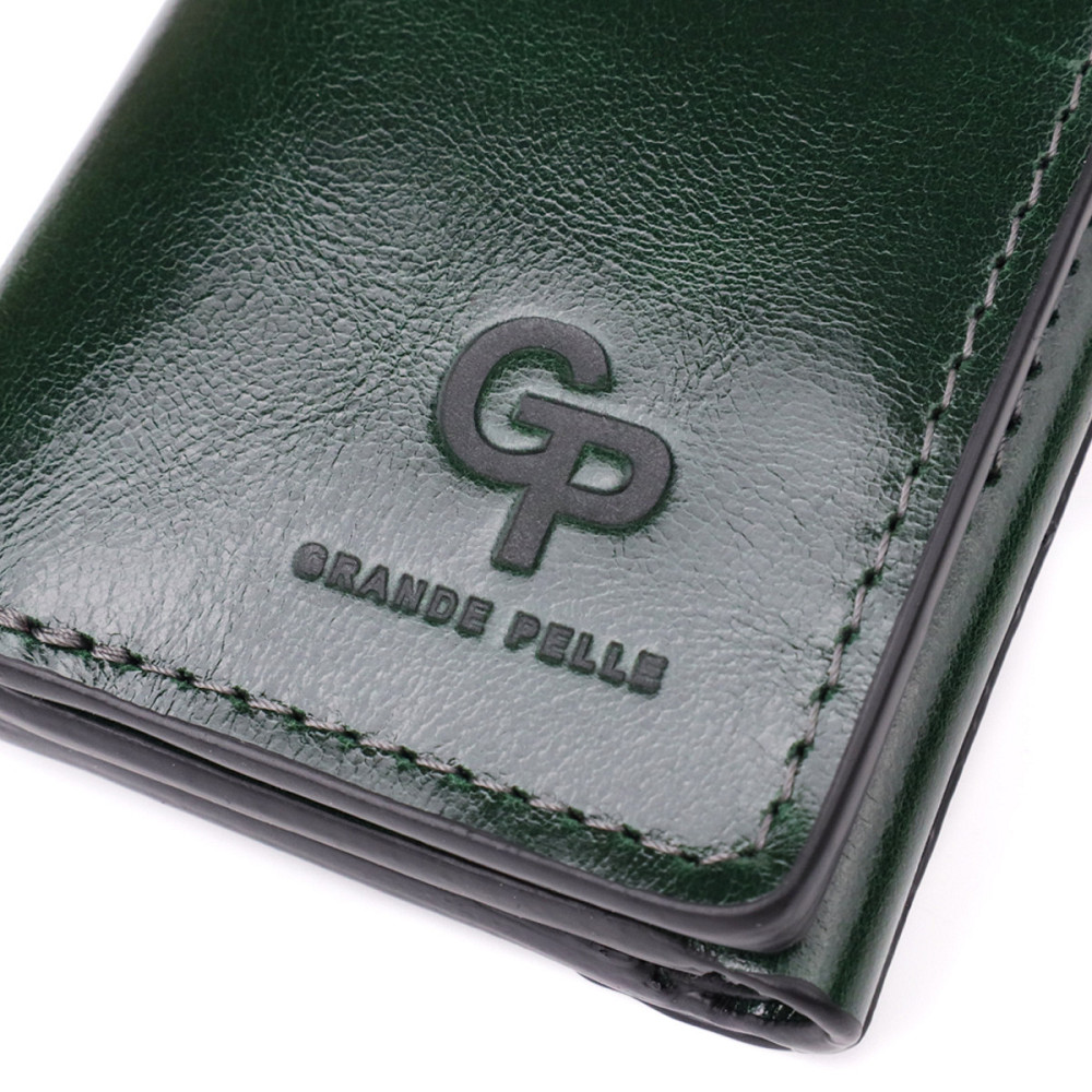 Відмінний гаманець у три складання з натуральної гладкої шкіри Зелений (GRANDE PELLE) Київ - фото 9