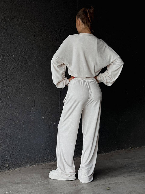 Женский прогулочный костюм двойка: кофта и штаны велюр мрамор Молочно-серый, 42/44 Одесса - изображение 8