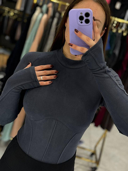 Жіночий базовий теплий боді з турецького мікрофлісу Графіт, 42 Одеса - фото 3