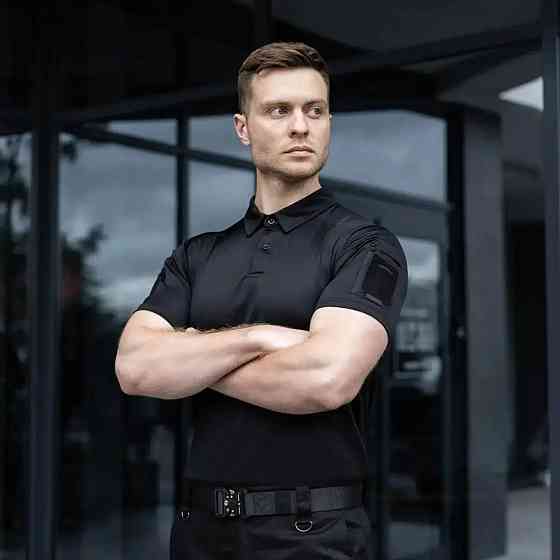 Футболка поло мужская с коротким рукавом тактическая, Поло с коротким рукавом для военных Черный L Каменец-Подольский