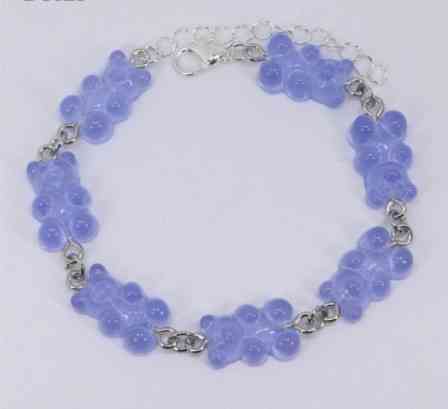 Браслет з мармеладними ведмедиками на ногу бузковий - довжина 18см + 4см, регулюється, смола, цинковий сплав Київ