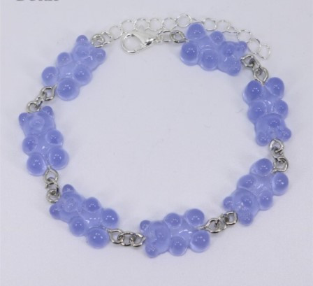 Браслет з мармеладними ведмедиками на ногу бузковий - довжина 18см + 4см, регулюється, смола, цинковий сплав Київ - фото 1