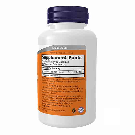 L-триптофан NOW L-TRYPTOPHAN 500mg 60 vcaps Київ