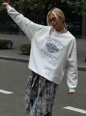 Жіночий теплий оверсайз світшот з накатом тринитка на флісі Білий Одеса