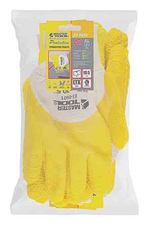 MASTERTOOL Рукавички бавовняні MASTERTOOL латексне ребристе покриття ¾ 10.5" 12 пар жовті 83-06 Коломия