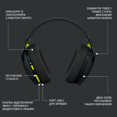 Навушники Logitech G435 Lightspeed Wireless Gaming Headset Black (981-001050) Вінниця - фото 2