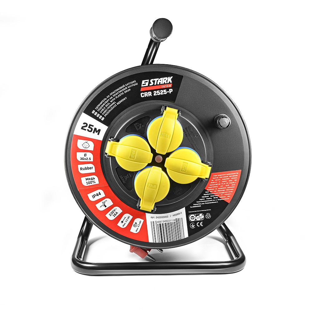 Подовжувач на котушці Stark CRP 2525-P (242000002) 4 розетки, 25 м, чорно-червоний ( 18933 ) Харьков - изображение 2