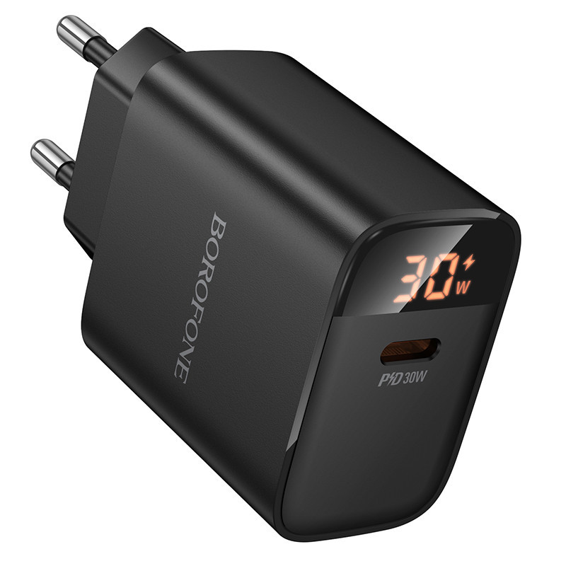 Сетевое зарядное устройство BOROFONE BA97A Ilustre single-port PD30W charger with digital display (EU) Black Одесса - изображение 3