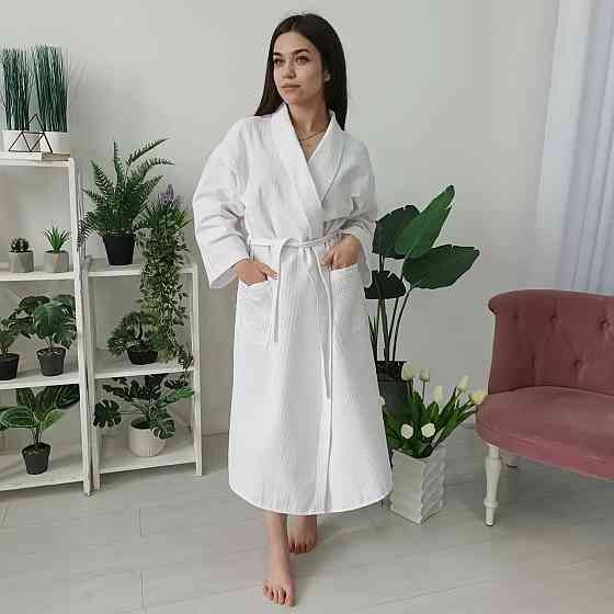 Вафельный женский халат Кимоно YouStar 100% хлопок размер M (48-50) 200 г/м2 (Белый) Сумы