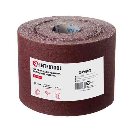 Шкурка шліфувальна, тканинна основа, К60, 200 мм × 50 м INTERTOOL BT-0716 Київ