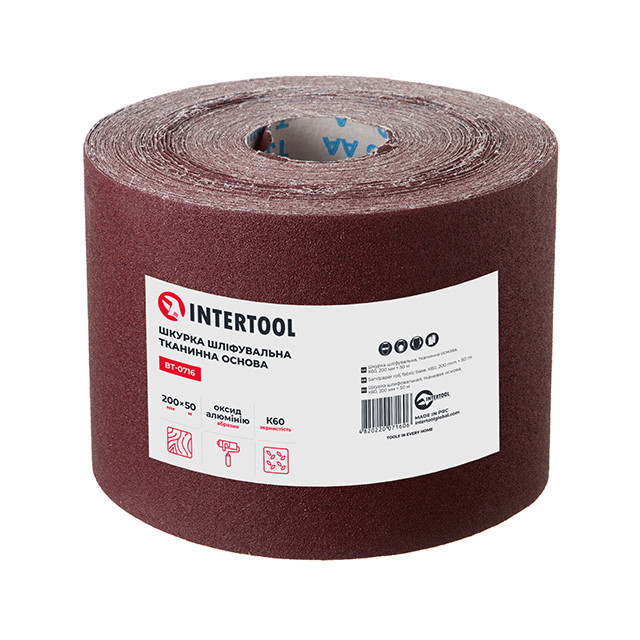 Шкурка шліфувальна, тканинна основа, К60, 200 мм × 50 м INTERTOOL BT-0716 Київ - фото 2