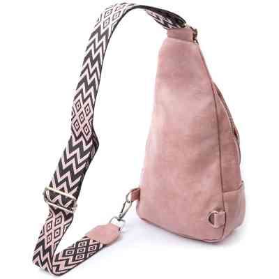 Сумка Vintage Женская с акцентом на текстильную лямку из гладкой экокожи Розовая (22772) Винница