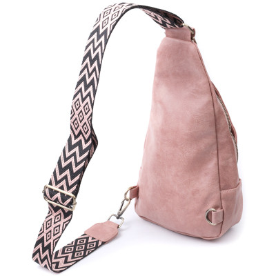 Сумка Vintage Женская с акцентом на текстильную лямку из гладкой экокожи Розовая (22772) Винница - изображение 6