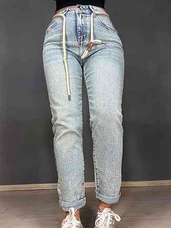 Джинсы женские Dicesil 9157 Mom jeans comfort высокая талия стрейчевые ремень веревка светло голубые Одесса