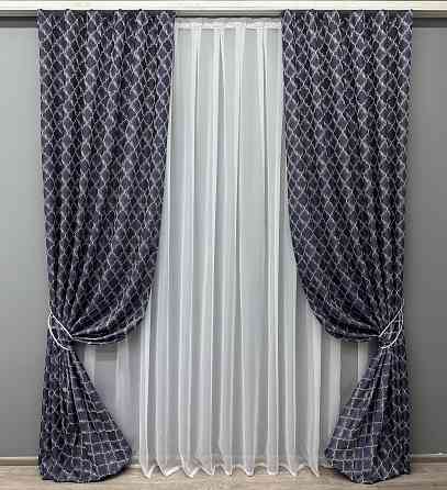 Шторна тканина жакард, колеція "SAPFIR" колір темно-синій з молочним 1751ш Київ