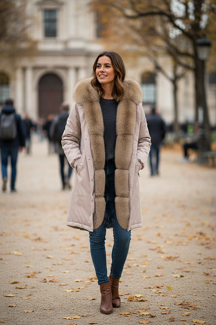 Парка жіноча з хутром песця під Соболь Мокко р56 95см Харків - фото 1