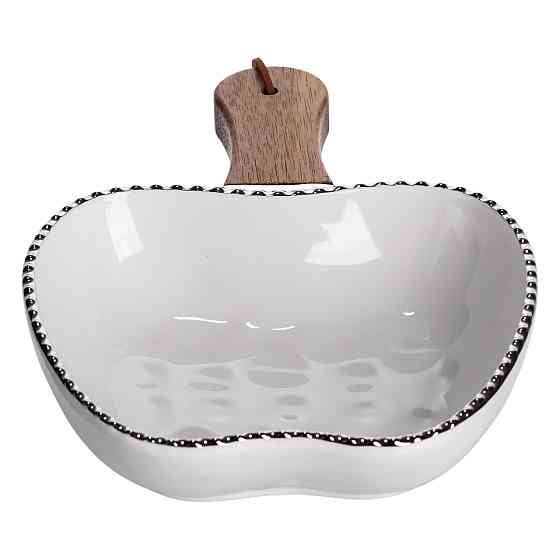 Тарілка порцелянова глибока з ручкою Яблуко 23×16×4 (см) блюдо сервірувальне з ручкою для подачі тарілка сковорода Срібло ZJH-15-1 Коломия