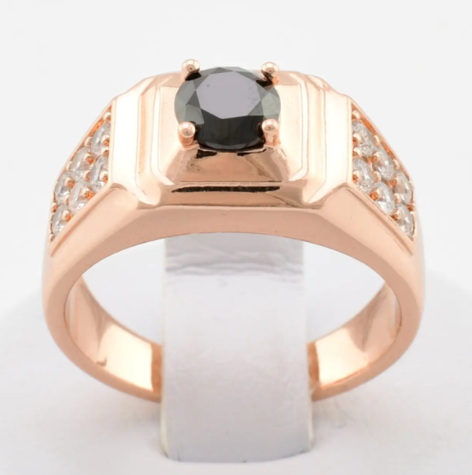 Печатка Xuping 11270 черные фианиты, позолота РО, ширина 10 мм, размер 19, вес 7,0 г, мужская Киев - изображение 2