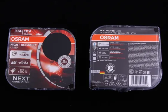 Лампа галогенная 12В  H4/P43t Osram 60/55 +150% Night Breaker Laser (2 шт.) Винница