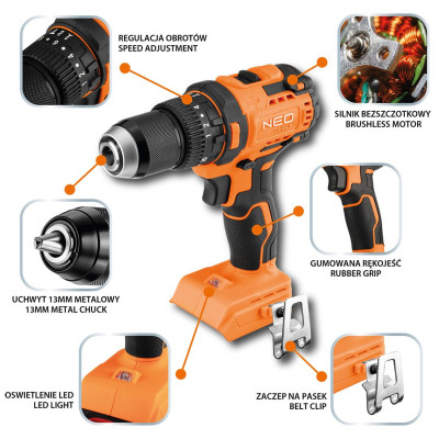 Шуруповерт Neo Tools Energy+ 18V, бесщеточный, 95Нм, 0-320/0-1700об/мин 1.2кг (без АКБ и ЗУ) (04-619) Винница - изображение 10