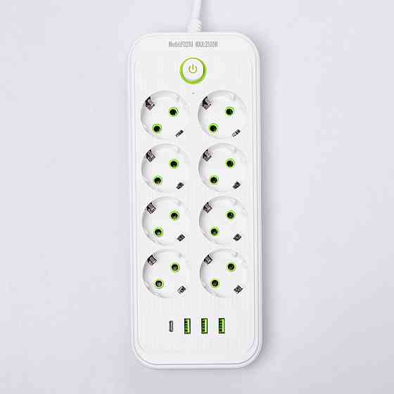 Сетевой фильтр 2.8 м удлинитель на 8 розеток с 3 USB 1 Type-C и кнопкой отключения F20U Белый HP-5-27 Киев