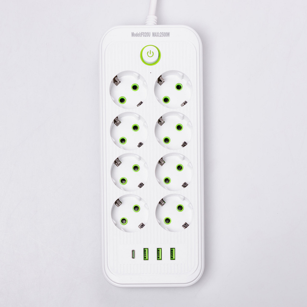 Сетевой фильтр 2.8 м удлинитель на 8 розеток с 3 USB 1 Type-C и кнопкой отключения F20U Белый HP-5-27 Киев - изображение 3