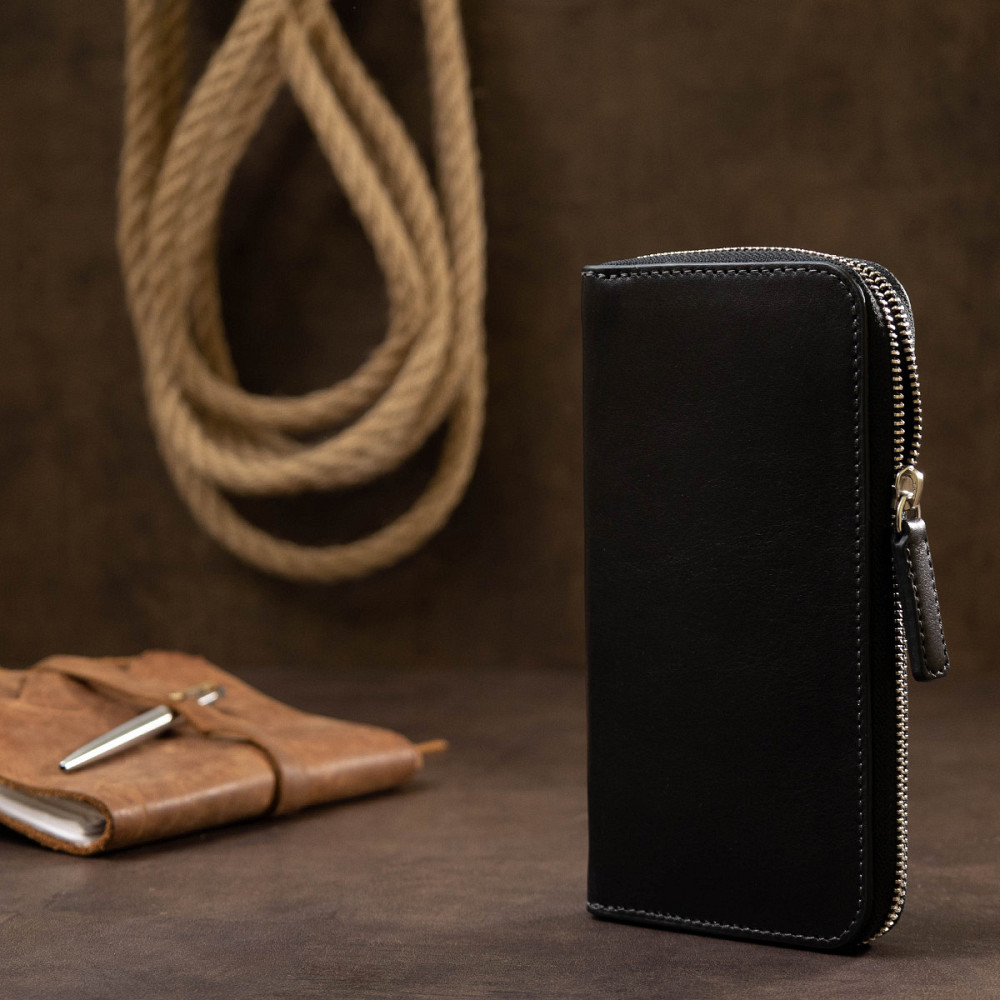 Кожаный женский кошелек на молнии Черный (GRANDE PELLE) Киев - изображение 3