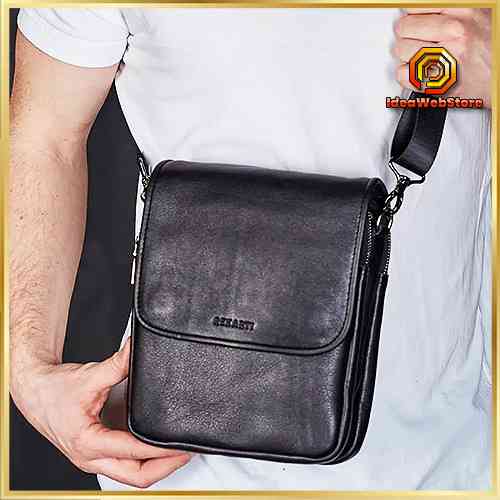 Сумка мессенджер мужская кожаная через плечо черная Tiding Bag Киев