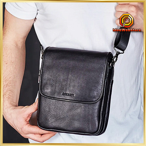 Сумка месенджер чоловіча шкіряна через плече чорна Tiding Bag Київ - фото 1