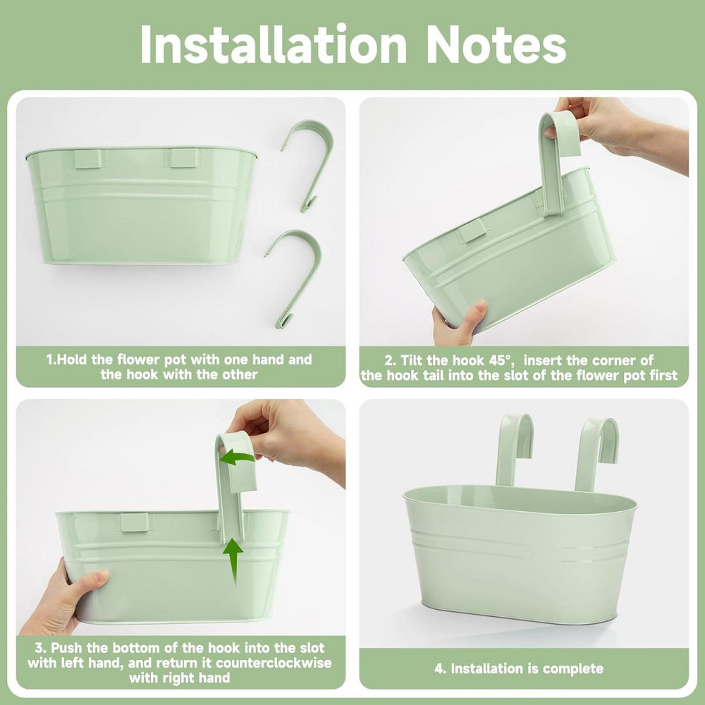 Підвісні кашпо металеві комплект 4 шт, кольоровий квітковий горщик великий з гачком і дренажем для балкону вікон перил двору Київ - фото 7