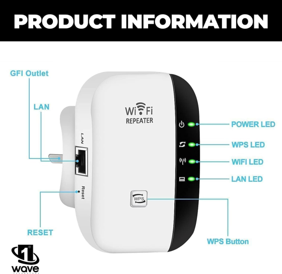 Wi-Fi репитер First Wave 300 Мбит/с, усилитель сигнала 2,4 ГГц, 802.11b/g/n, WPA2, RJ-45, английская вилка Киев