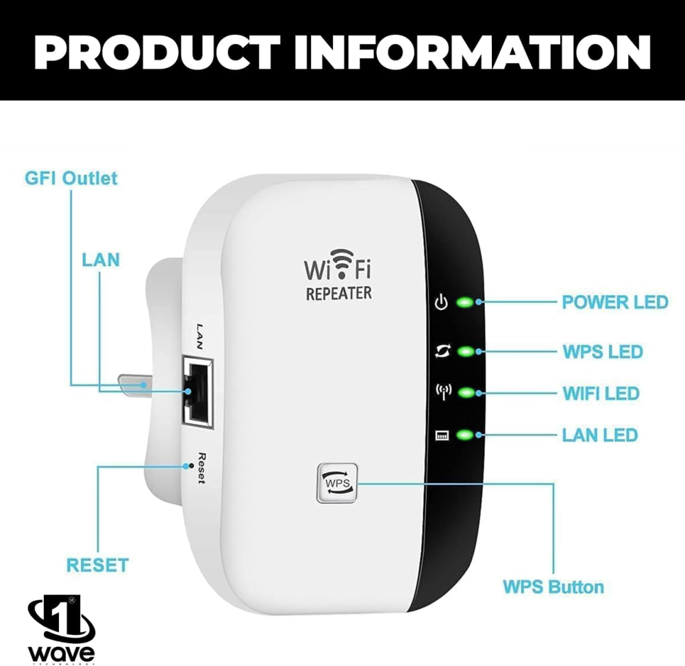 Wi-Fi репитер First Wave 300 Мбит/с, усилитель сигнала 2,4 ГГц, 802.11b/g/n, WPA2, RJ-45, английская вилка Киев - изображение 4